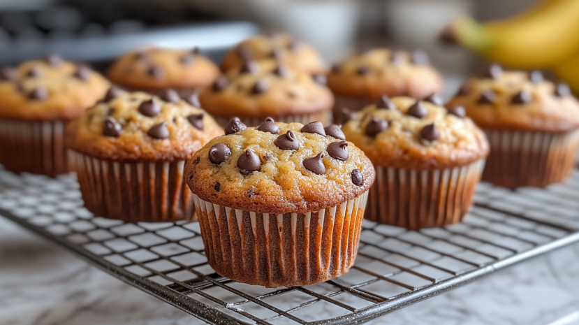 Single-Serve Banana Muffins freshly baked with chocolate chips