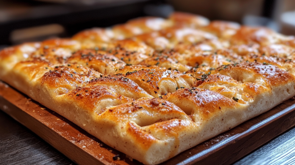 Freshly sliced cinnamon focaccia ready to be enjoyed.